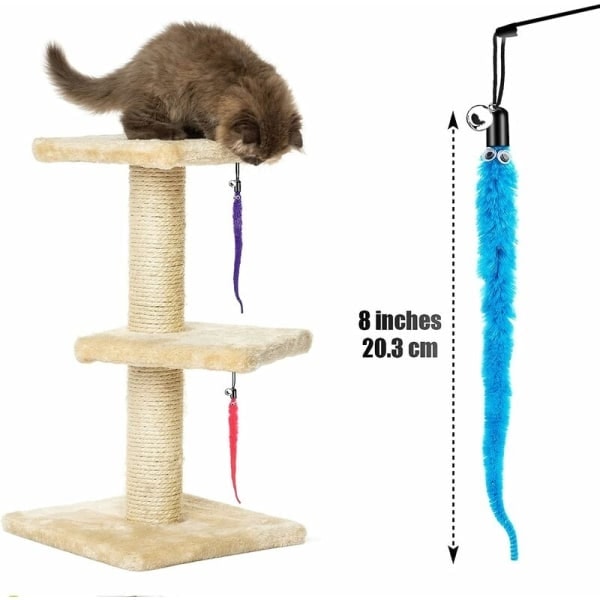 Kattspö Refiller 12-pack Fluffig Orm med Bjällra Interaktiv Kattleksak Kattspö Refiller Slumpmässiga Färger