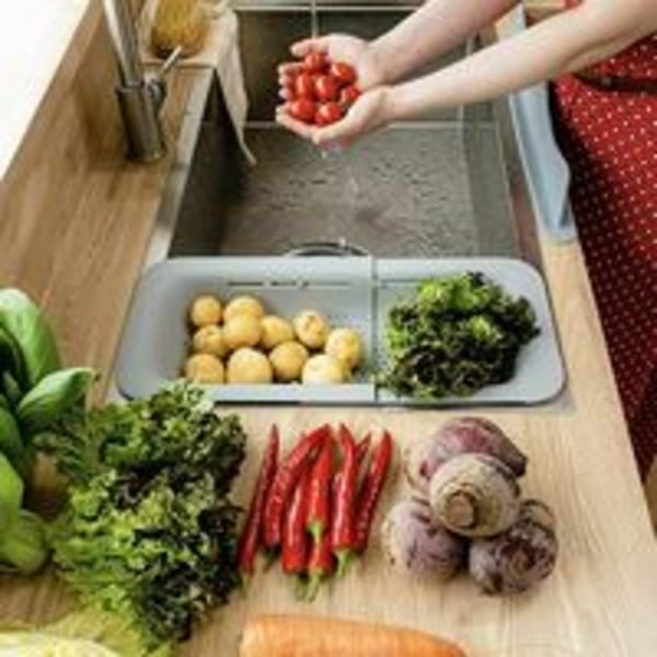 Astiakorin, tiskialtaan kuivausteline astioiden, hedelmien ja vihannesten säilytykseen ja pesuun (harmaa)