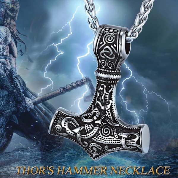 Thor Mjølner Hammer Vedhæng Charm, Nordisk Vikingeøkse med Spiked Kæde, Rustfrit Stål[co]