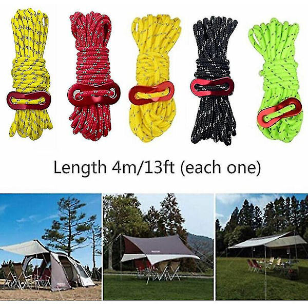 8 Knoppar Högpresterande Campingrep 3,5mm Utomhus Reflekterande Spännlinor Massivt Svart 4-pack