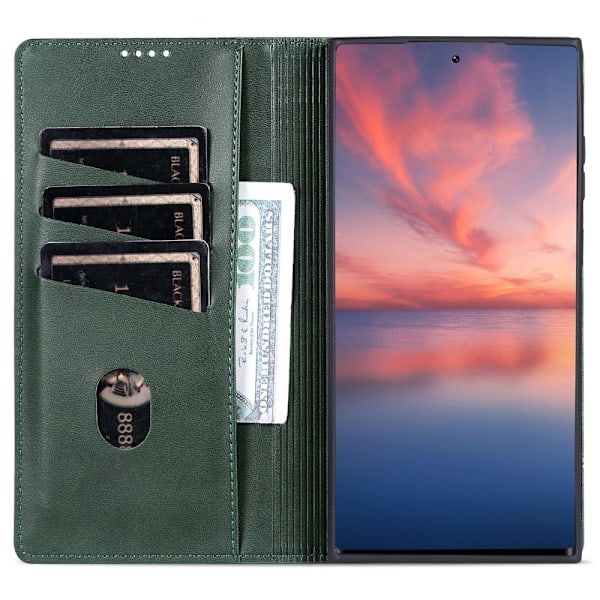 AZNS Samsung Galaxy S23 Ultra Flip Læder Etui Grøn
