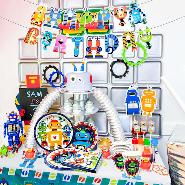 1 sæt 130x220cm Robot tema festdug Robot festdug tallerkener krus Robot ballon dreng Robot fødselsdagsfest dekoration 8 stk. gafler