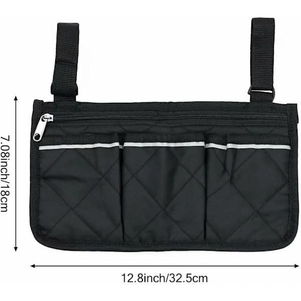 Taske til (sort, 32,5 x 18 cm) kørestol med lommer, sidearm[CO]