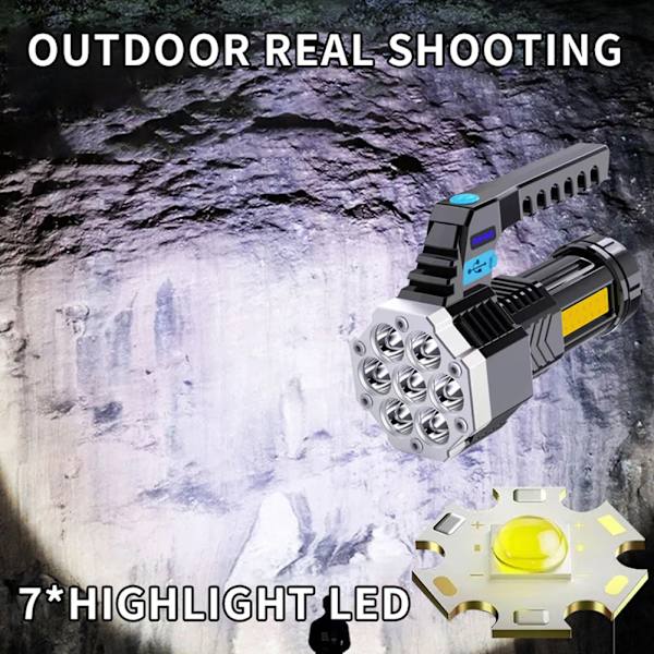 High Power LED Flashlight COB Side Light Outdoor Lighting ABS Flashlight 7LED Rechargeable 400LM Powerful Flashlight