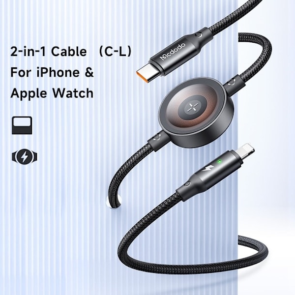 MCDODO 1,5m 36W 2-i-1 Kabel Med Apple Watch Laddare Svart