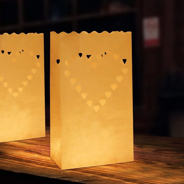 (Förpackning om 20) - Brandsäkra pappersljusstakar med hjärtform