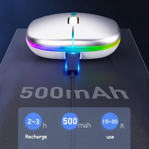 Oppladbar Bluetooth-mus 5.1+2.4G trådløs slank/stille-hvit