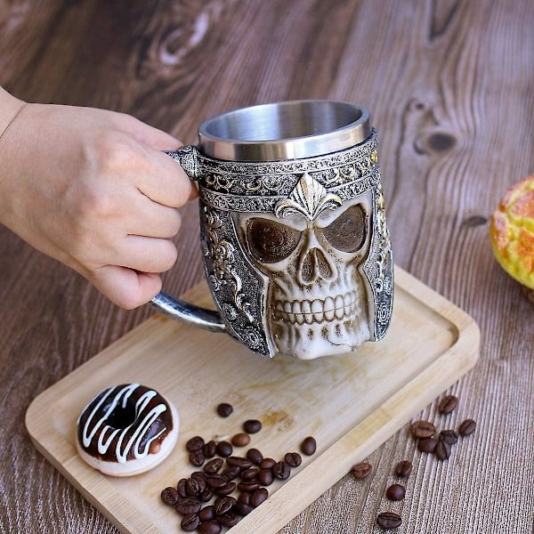 500ML Kraniet Kaffekande Viking Kraniet Ølkrus Rustfrit Stål Foring Gave til Mænd Fars Dags Gaver