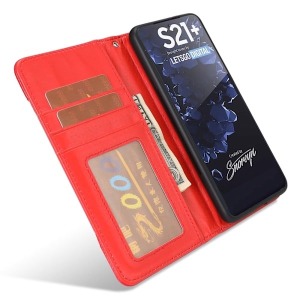 Samsung Galaxy S21 Plus - 2in1 Litsi Magneettikotelo - Punainen Punainen Punainen