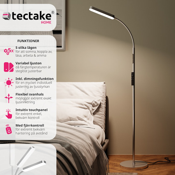 tectake Prisma LED-lattialamppu, 5 valaistustilaa, 12 W, himmennettävä hopea
