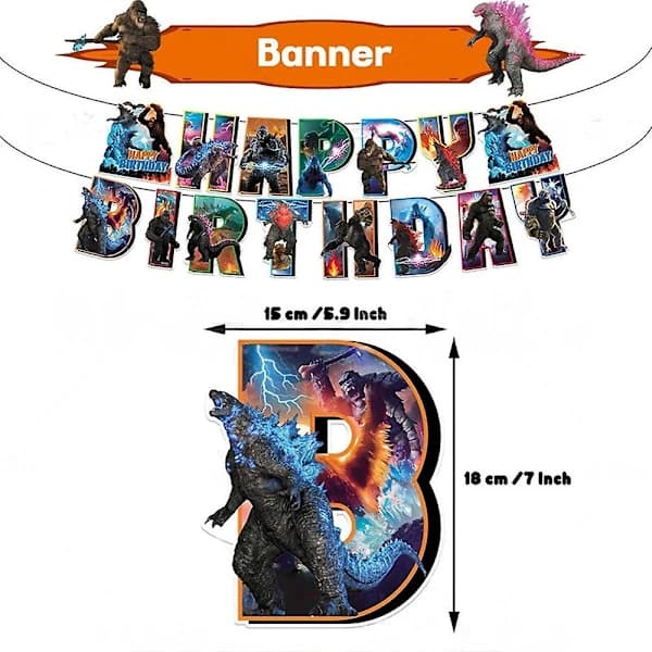 Godzilla vs Kong Tema Bursdagsfest Tilbehørssett Inkluderer Banner Kake Cupcake Topper Ballonger Sett Dekorasjon[co]