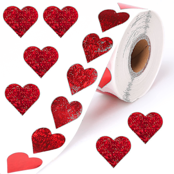 500 Pcs 1" Holographic Red Heart Stickers Roll, Glitter Tiny Hearts Sticker For Kids, Use For Valentines Day Love Decorations, Award Charts, Scrapbook