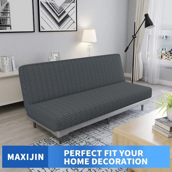Mörkgrått 3-sits stretchöverdrag för bäddsoffa utan armstöd, Adjusta[CO]