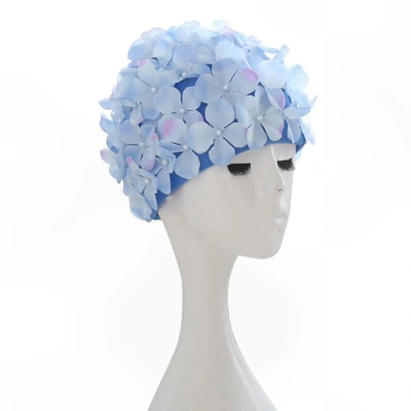 Blommig Retro Badmössa för Kvinnor 3D Blomma Badhatt Dam Simtillbehör blå[CO]