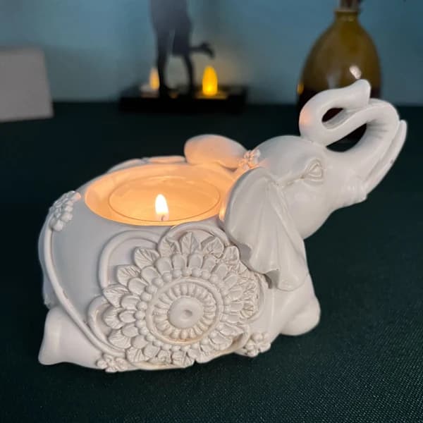 Elefant Ljusstake Dekorativ Harts Hållbar Staty Ljusstake för Hem Bord Studierum Typ B[co]