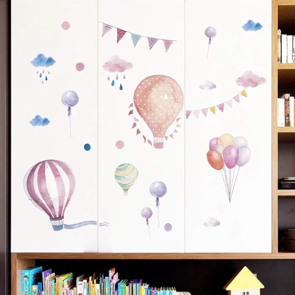 Akvarellklistermärken, ballonger, varmluft och moln (170×70 cm)