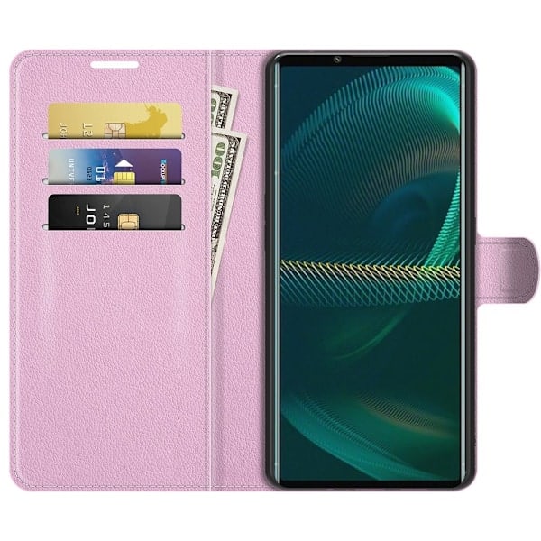 Sony Xperia 5 III Fodral Litchi Läder Ljusrosa