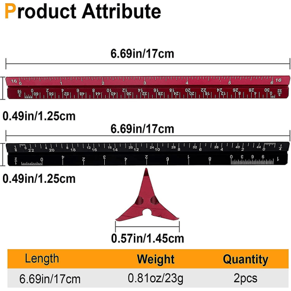 2 stk. 6 tommer arkitektoniske lineal, lille skala lineal lomme mini ingeniør skala lineal til arkitekter ingeniør, kunstnere, tegner tegning, laser-e