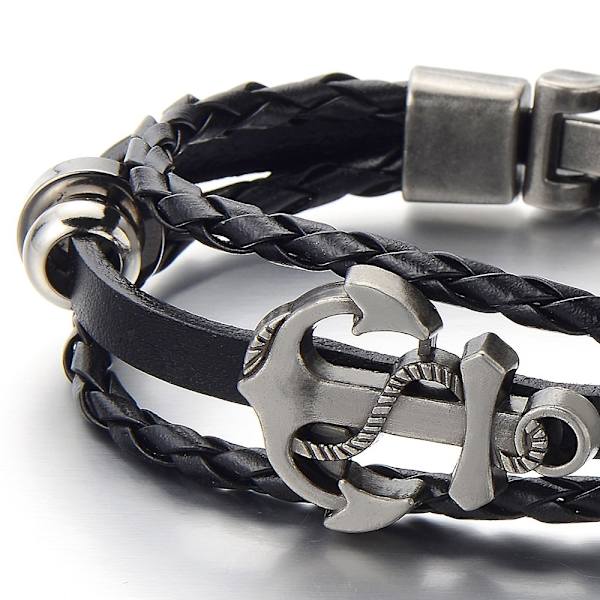 Vintage skipsanker armbånd, flerlags vevd allsidig kohud armbånd, personlig piratstil lær armbånd