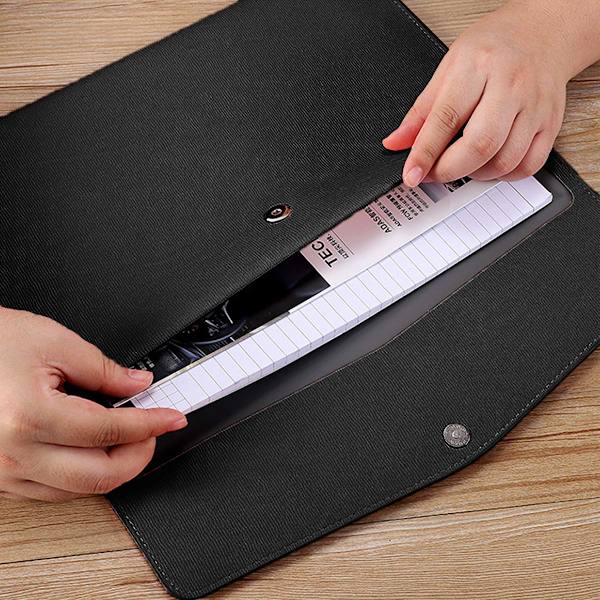 (Musta) Dokumenttien kansio, Vedenkestävä Ohut PU-Nahka A4 Kirjekuoren Kansio Tiedostojen Järjestäjä Portfolio Padfolio Säilytyskotelo