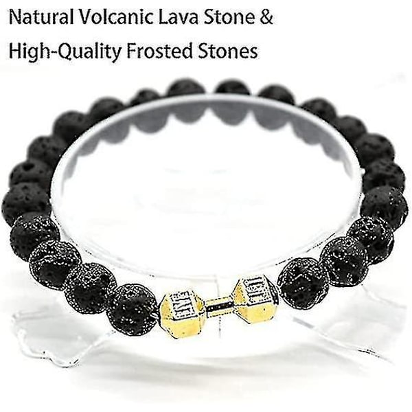 3 st hantel armband, -YNP herr pärlar armband vulkanisk lava sten hantel armband presenter till män
