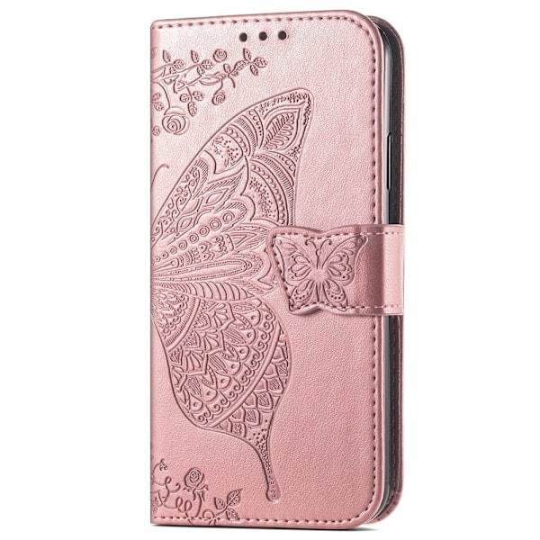 Samsung Galaxy A25 5G Fodral Läder Stor Fjäril Roséguld