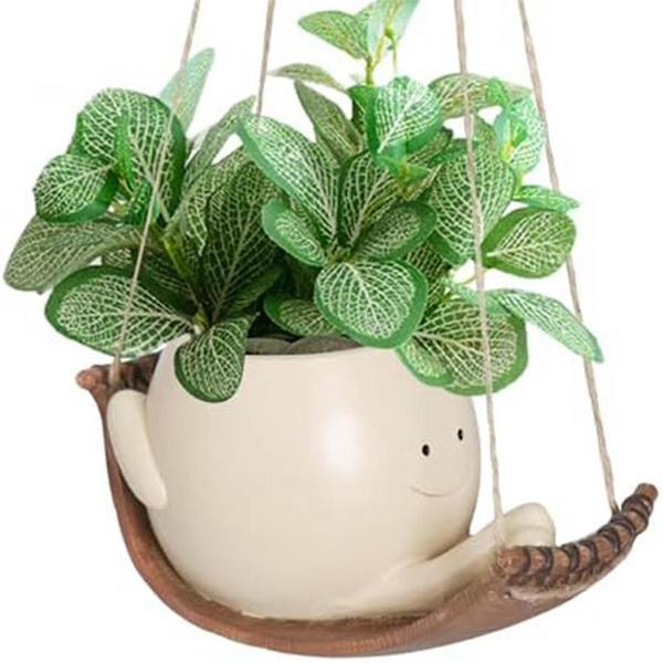 Sving ansikt plantepotter søte hengende planter innendørs utendørs harpiks morsomt smil ansikt blomsterpotter med S