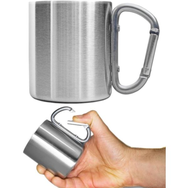 Utomhusmugg, 300 ml rostfritt stål, campingmugg med skruvlock, silver
