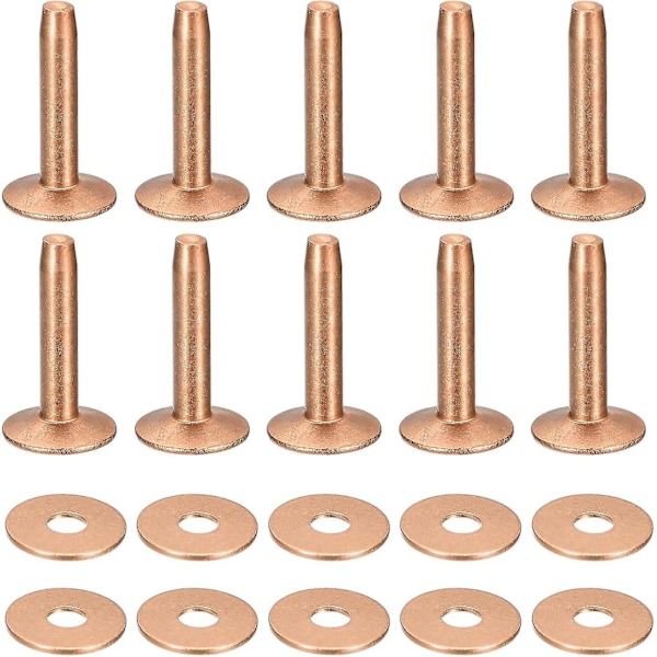 10 sarjaa kupariniittejä ja -halkeamia, 10x3,3x21mm kiinteä nahkakupariniittikiinnike nahka-askarteluun, kuparin sävy