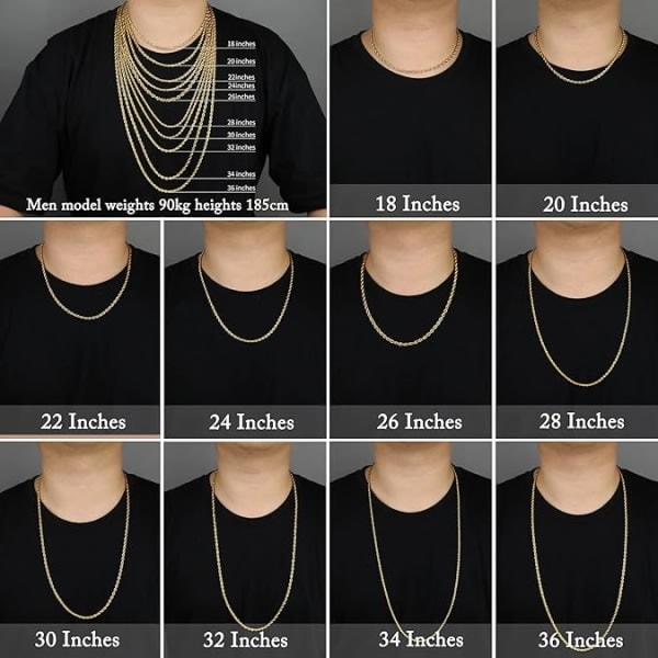 18k ægte guldbelagt rebkæde 2,5 mm rustfrit stål Twist Chain halskæde til mænd kvinder 24 tommer