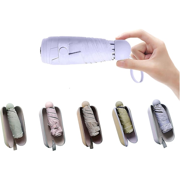 Resväska Mini Paraply för Handväska med Fodral - Liten Kompakt UV-Paraplyskydd Sol - Lätt Liten Fickparaply med Fodral för Kvinnor, Flickor