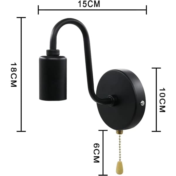 Simple Wall Lamp with Pull Cord, Single Black Head Without Light Source