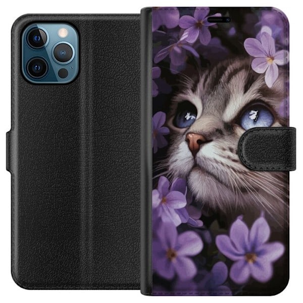 Apple iPhone 12 Pro Max Pung Etui Kat og blomster