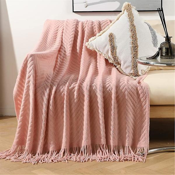 Kælen blød fluffy super blød vendbar tæppe som fleece tæppe sengetæppe sofa 130 X 150 Cm(pink