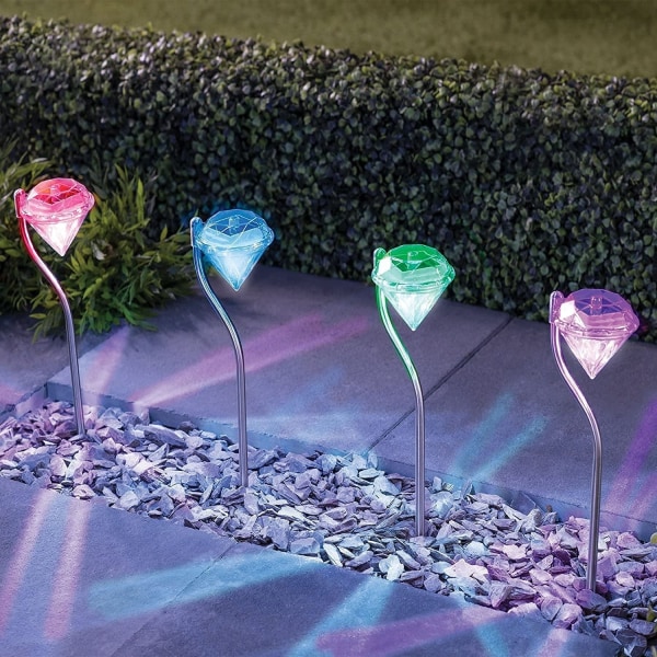 Set av 4 solenergilampor, färgskiftande diamantformade solljus