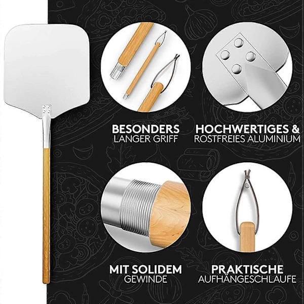 Pizzaspade, pizzaskrape laget av rustfritt aluminium (90 cm) - Praktisk og solid tråd, pizzaløfter[co]
