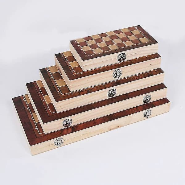3 i 1 Trä Internationellt Schackset Backgammon Brädspel Damspel Pusselspel Vikbart Schackbräde Brun 44x44cm