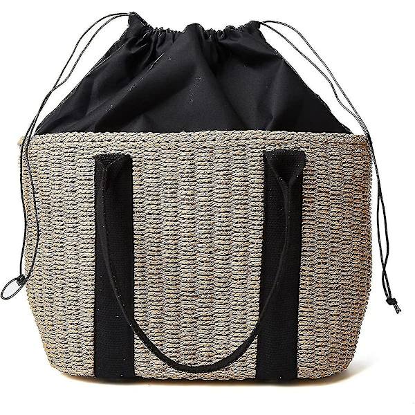 Kvinder Halm Tasker, Håndlavede Vævning Skulder Crossbody Håndtaske, Beige