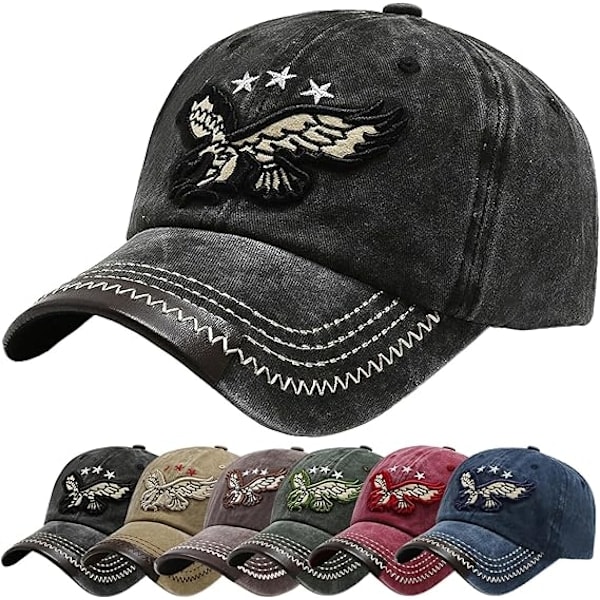 Herr Distressed Baseballkeps, Unisex Casual Bomullsbroderi Örn Vintage Truckerkeps, Streetwear Snapback Utomhussportkeps