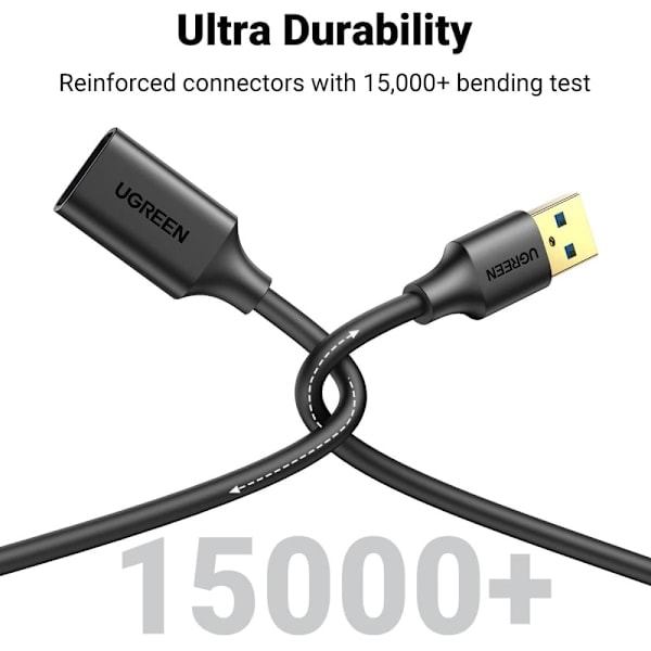 UGREEN 1m USB-A Han – Hun Forlænger Sort