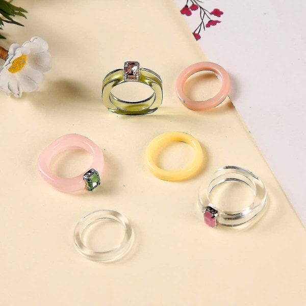 15 stk. Resinringe Akryl Rhinestone Ringe Plast Kvadrat Gem Ringe Z