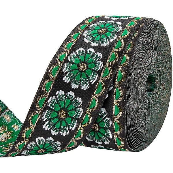 7m Blomsterbrodert Jacquard-bånd Vintage Vevd Trim For Pynt Håndverk Grønn