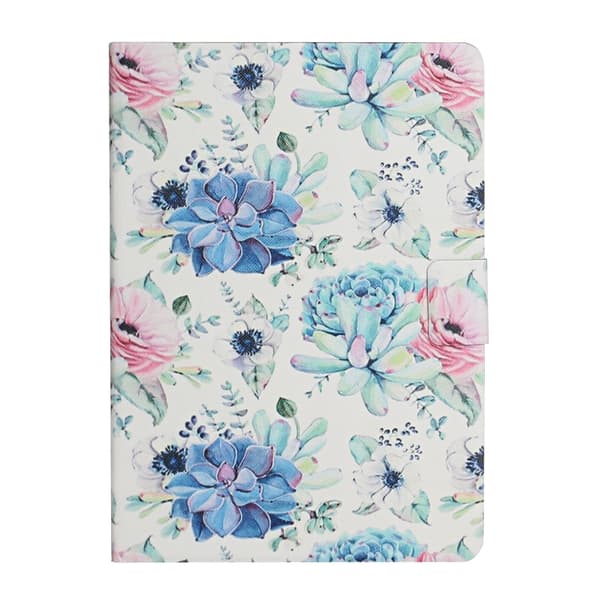 iPad 11 11th Gen / 10.9 10th Gen 2022/2025 Leather Case with Solid Color Stitching - Smart Tablet Cover Blå blomma på vit