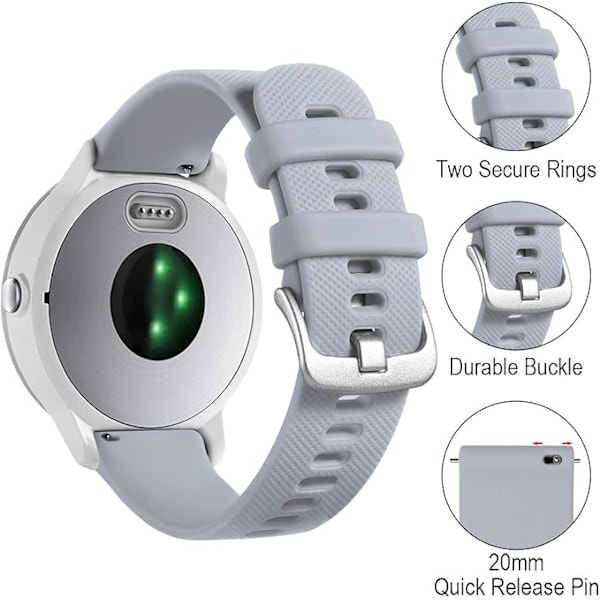 20 mm armband för Garmin Vivoactive 3/3 Music/Venu/Venu 2 Plus/sq/sq 2/Forerunner 245/645/55, mjukt silikon utbytesarmband
