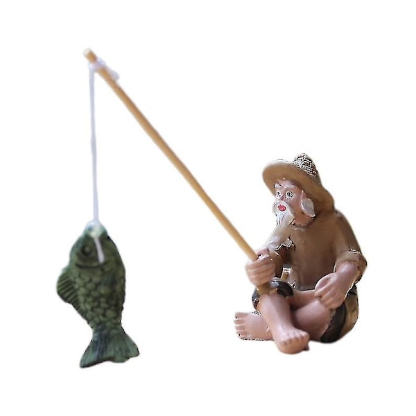 Fisker Gammel Mand Figur Statue Have Ornament Mikro-landskab Have Håndværk Hfmqv