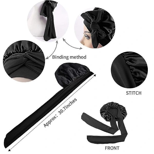 Silke Bonnet Satin Bonnet Til Sovende Bonnet Med Bindebånd Nat Hætte hvid[CO]