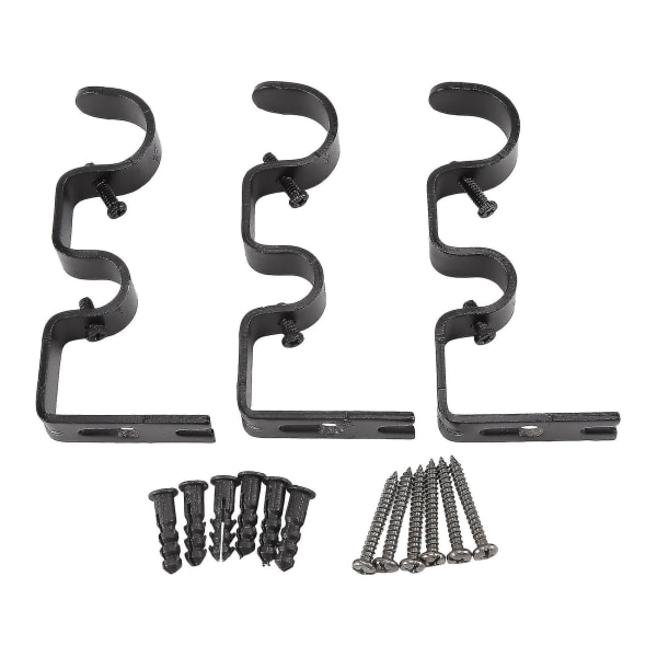 3 stk/sett gardinstangbraketter Heavy Duty dobbelstang holdere holdbare metall gardinstang veggbraketter