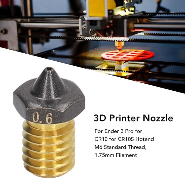 3D Hotend-munstycken, starka vidhäftande reservdelar, enhetlig uppvärmning 5PCS M6-gänga 3,0 Mohs hårdhet mässingsutskriftsmunstycke (1,75 mm/0,6 mm)