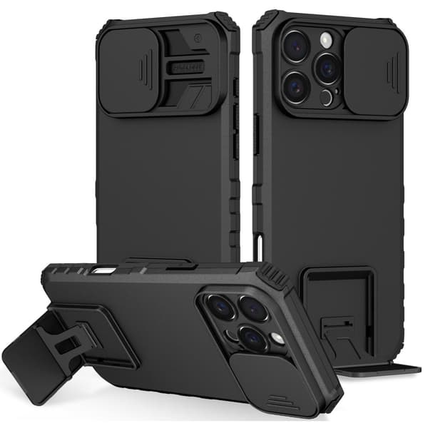Kickstand-deksel iPhone 16 Pro Kamerabeskyttelse Svart