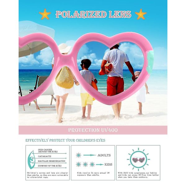 Mjuka gummi barn söta hjärtformade polariserade solglasögon flexibel ram 100% Uv400 skydd för barn pojkar och flickor -aya